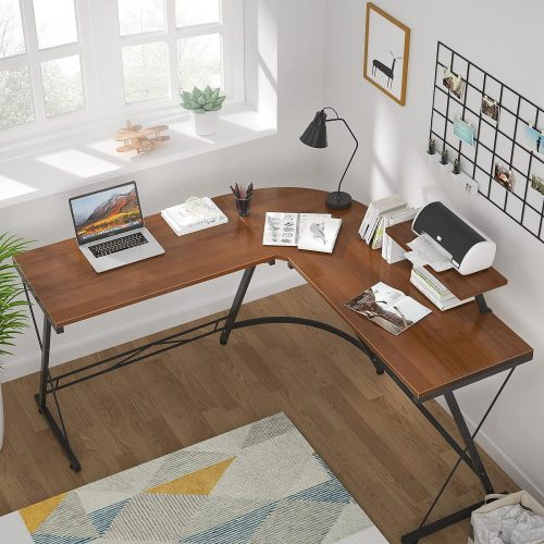 Irodai asztal L-alakú íróasztal számítógépasztal 129x80x74cm barna LS03